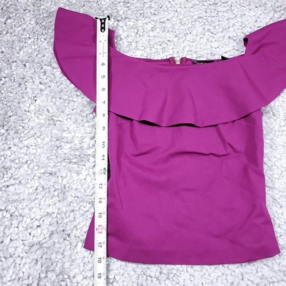 Ted Baker Frill Detail Bardot Top Ruffle Purple NWT Ted Size 0 US Women's 2 - Picture 5 of 10